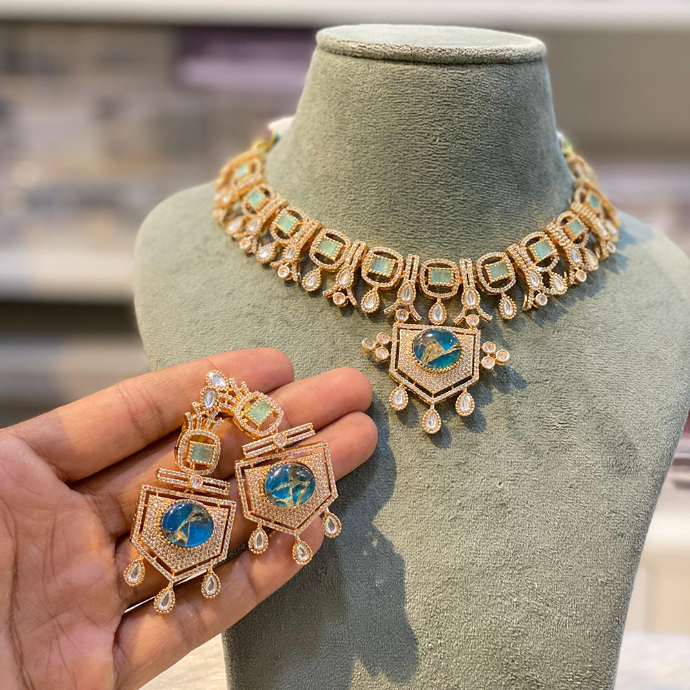 Hira Collections Glamorous Druzy Stone And Kundan Necklace Set
