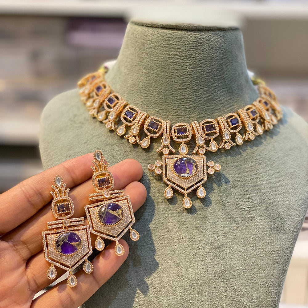 Hira Collections Glamorous Druzy Stone And Kundan Necklace Set