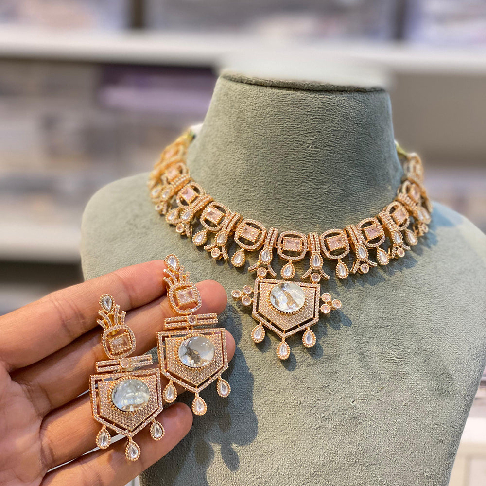 Hira Collections Glamorous Druzy Stone And Kundan Necklace Set