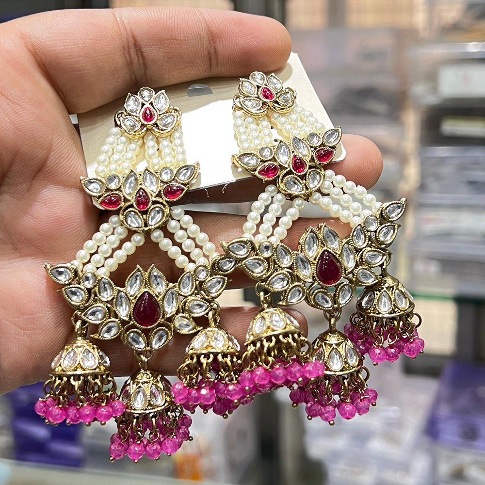 Hira Collections Elegant Kundan Stone And Beads Jhumki Earrings