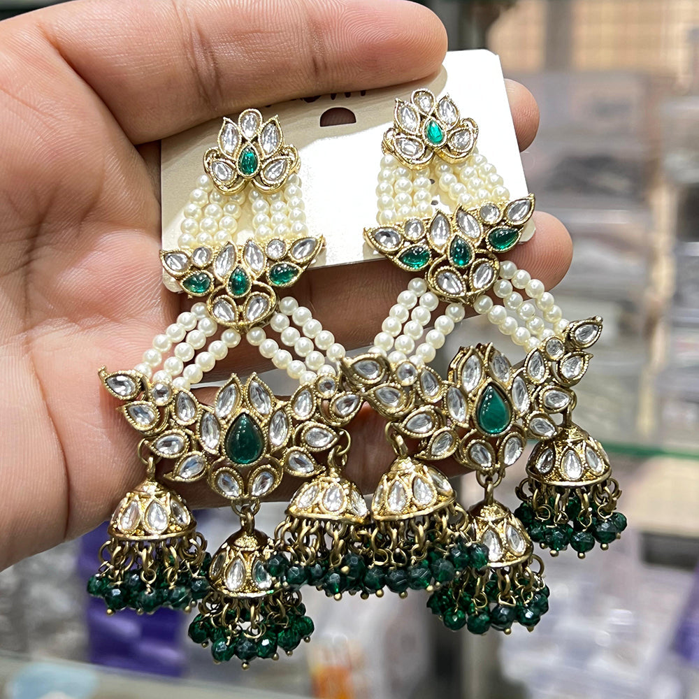 Hira Collections Elegant Kundan Stone And Beads Jhumki Earrings