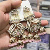 Hira Collections Elegant Kundan Stone And Beads Jhumki Earrings