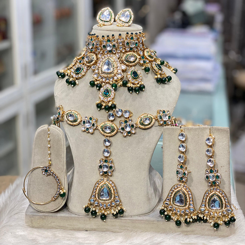 Hira Collections Kundan Stone And Beads Semi Bridal Necklace Set