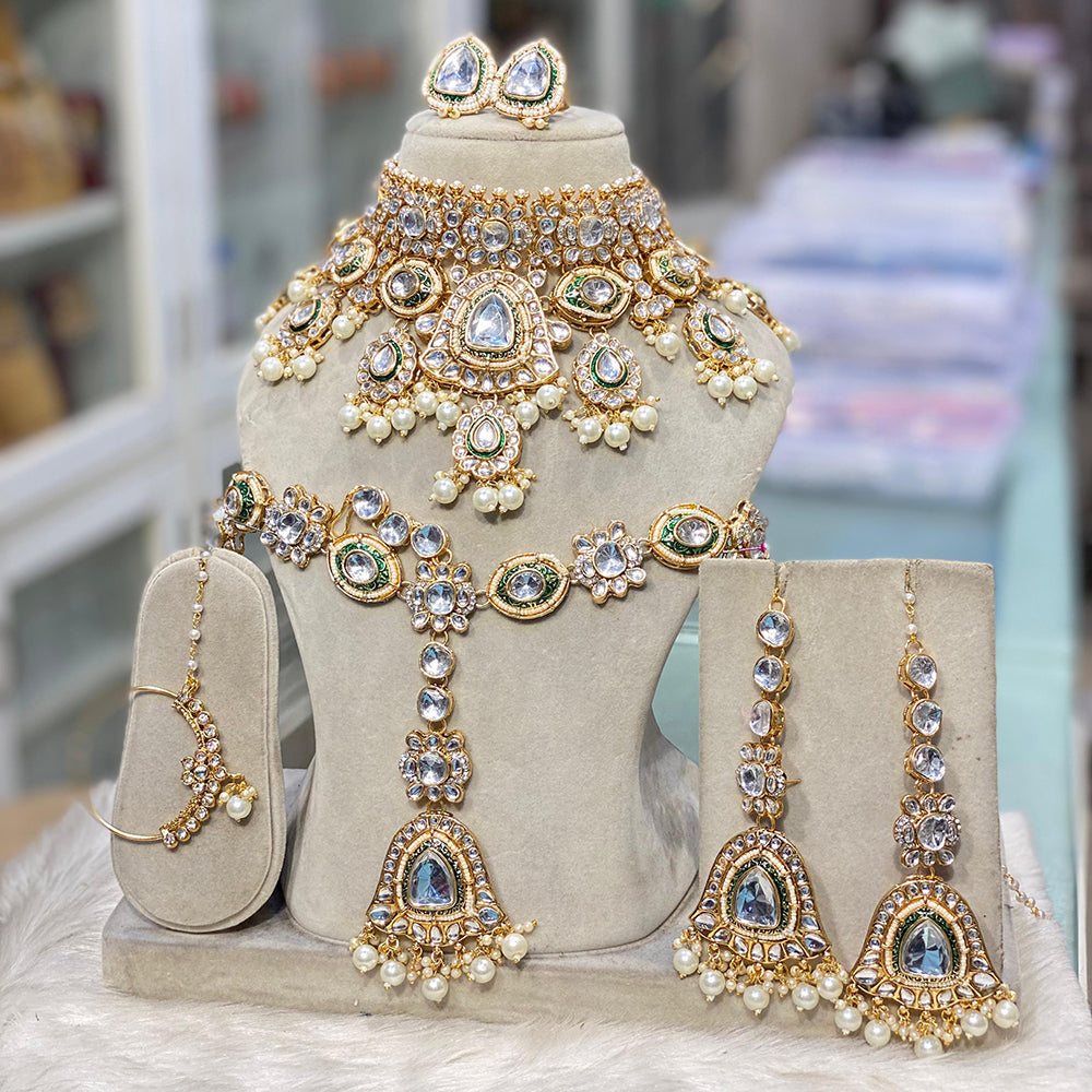 Hira Collections Kundan Stone And Beads Semi Bridal Necklace Set