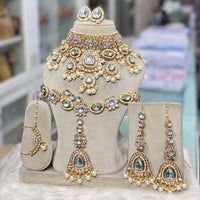 Hira Collections Kundan Stone And Beads Semi Bridal Necklace Set