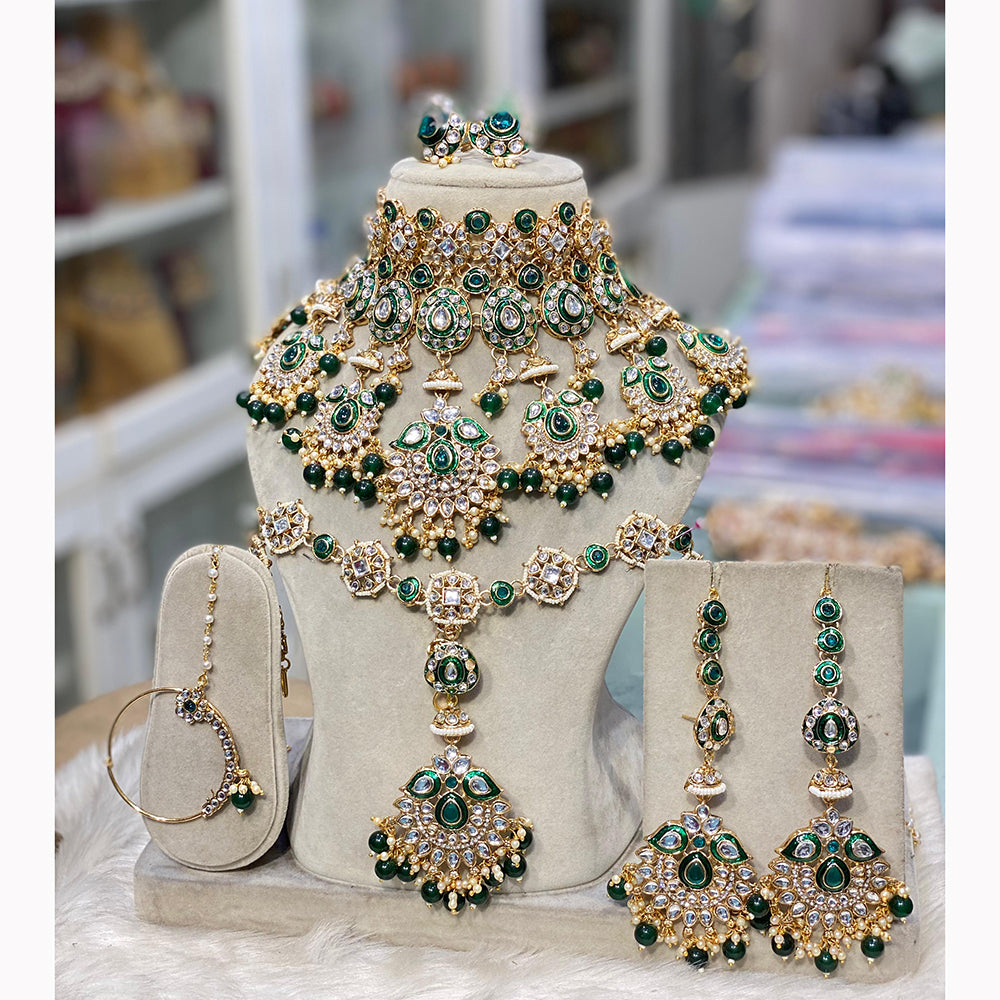 Hira Collections Kundan Stone And Beads Semi Bridal Necklace Set