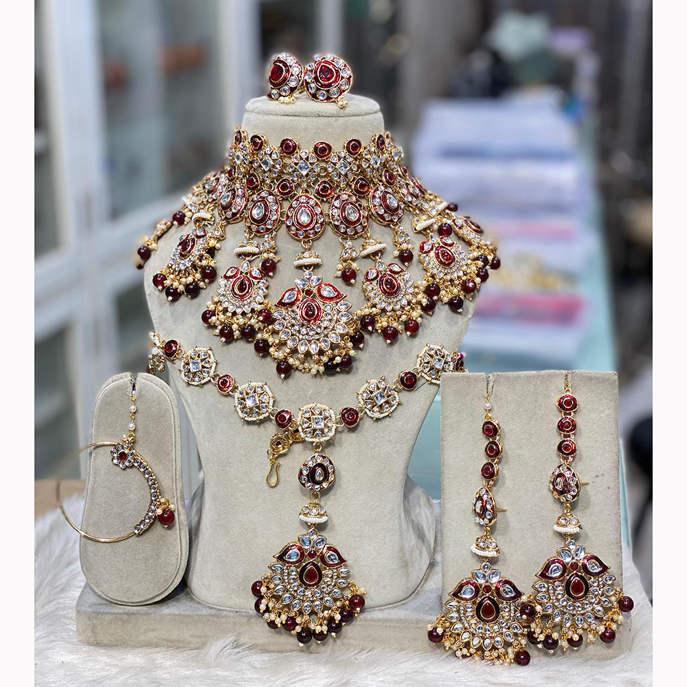 Hira Collections Kundan Stone And Beads Semi Bridal Necklace Set