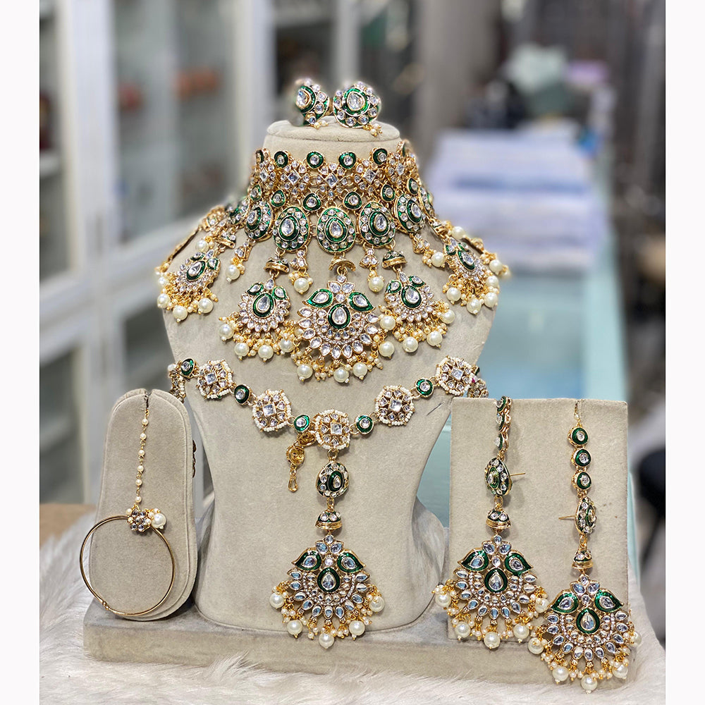 Hira Collections Kundan Stone And Beads Semi Bridal Necklace Set