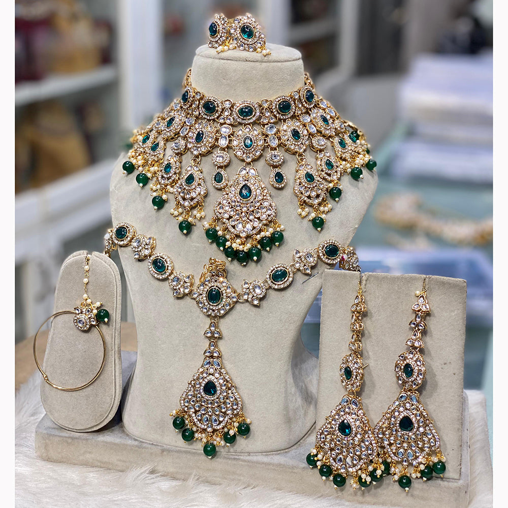 Hira Collections Kundan Stone And Beads Semi Bridal Necklace Set