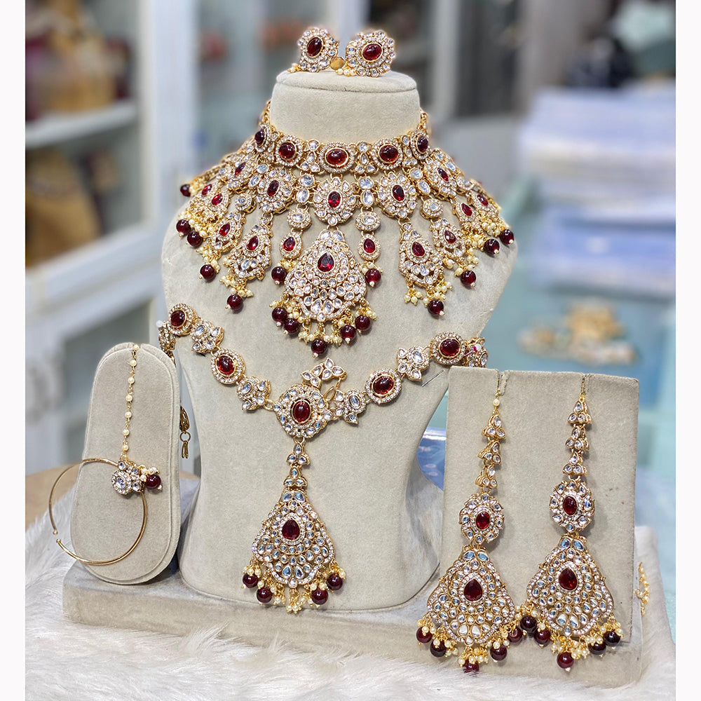 Hira Collections Kundan Stone And Beads Semi Bridal Necklace Set