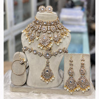 Hira Collections Kundan Stone And Beads Semi Bridal Necklace Set