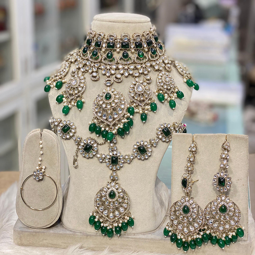Hira Collections Kundan Stone And Beads Semi Bridal Necklace Set