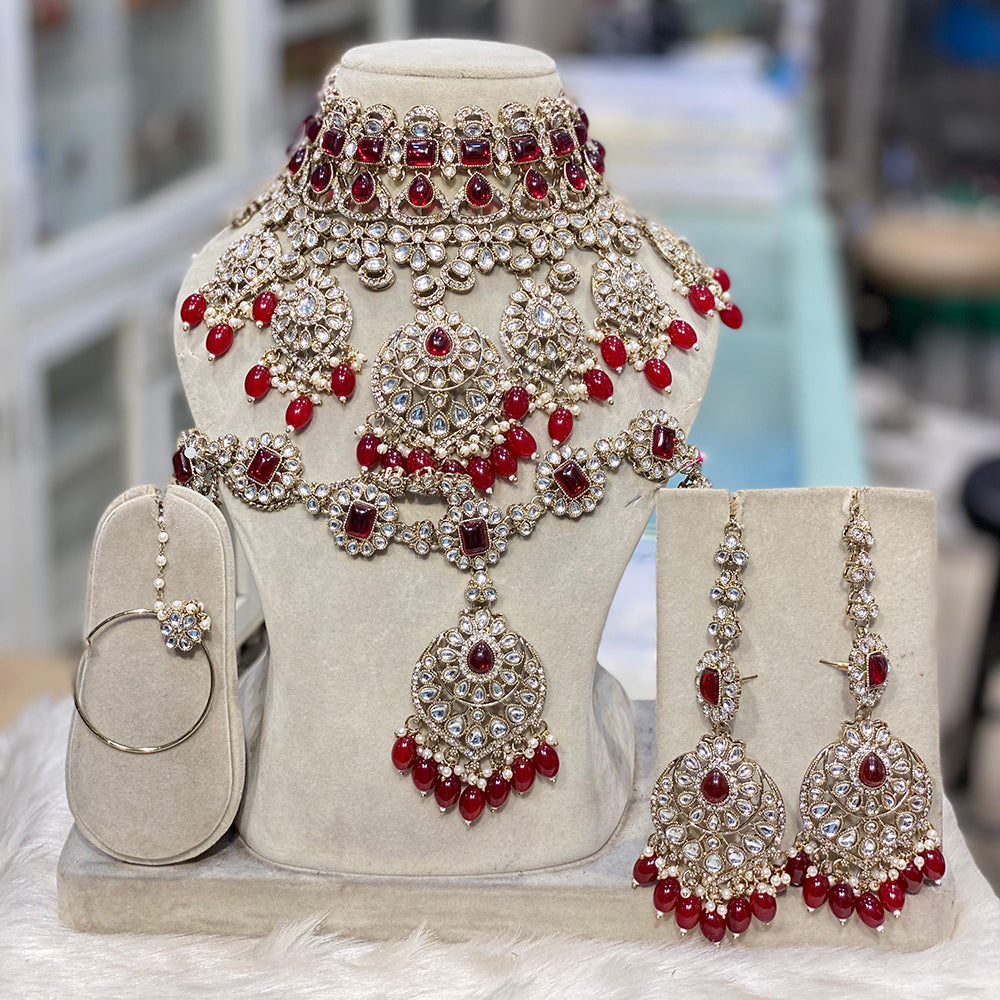 Hira Collections Kundan Stone And Beads Semi Bridal Necklace Set