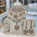Hira Collections Kundan Stone And Beads Semi Bridal Necklace Set