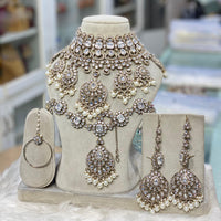 Hira Collections Kundan Stone And Beads Semi Bridal Necklace Set