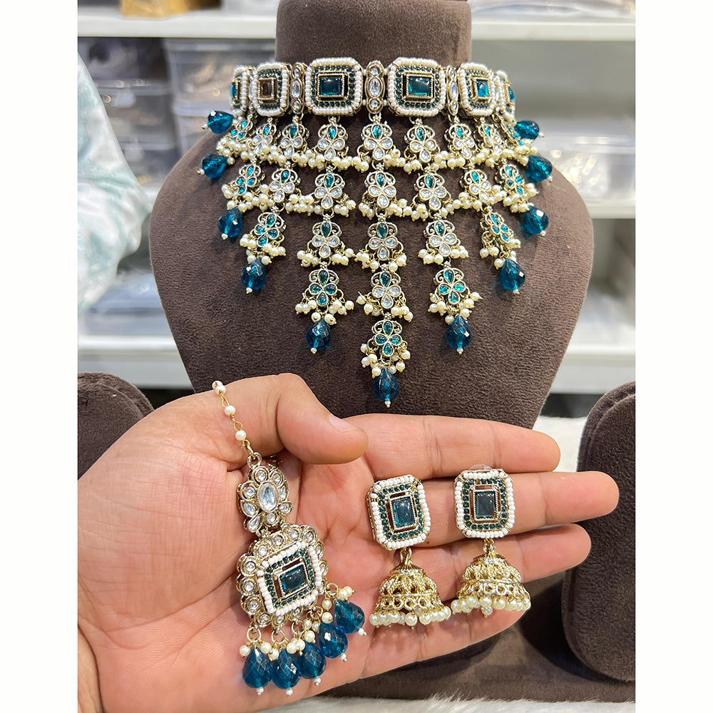 Hira Collections Royal Kundan Stone And Beads Designer Choker Necklace Set