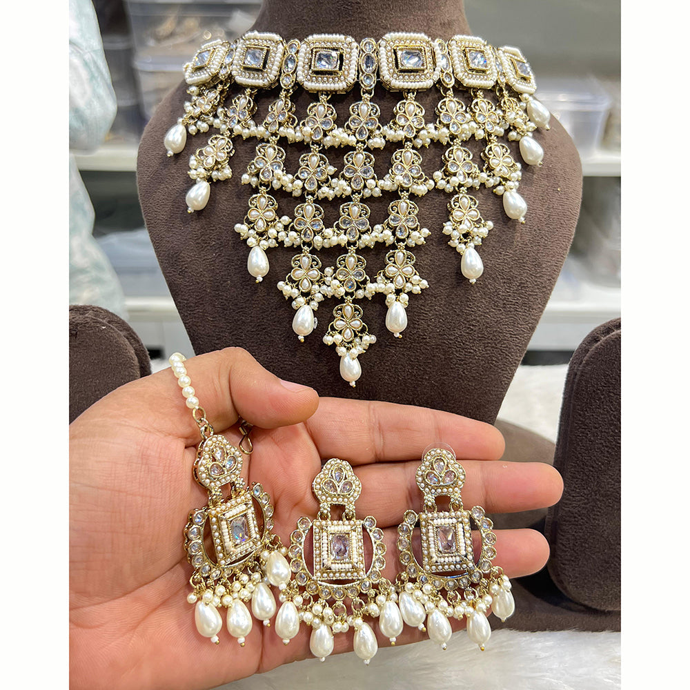 Hira Collections Royal Kundan Stone And Beads Designer Choker Necklace Set