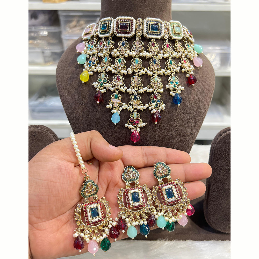 Hira Collections Royal Kundan Stone And Beads Designer Choker Necklace Set