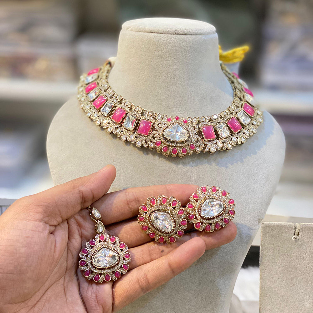 Hira Collections Royal Crystal Stone Necklace Set