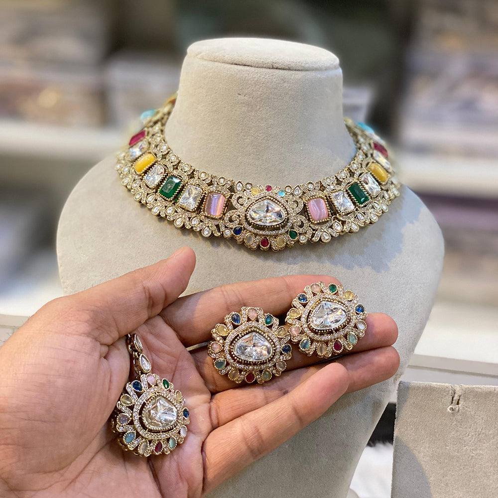 Hira Collections Royal Crystal Stone Necklace Set