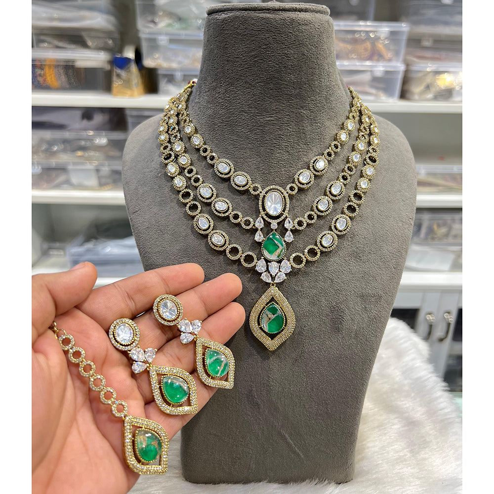 Hira Collection Glamorous Druzy Crystal Stone With American Diamond Necklace Set