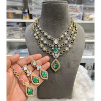 Hira Collection Glamorous Druzy Crystal Stone With American Diamond Necklace Set