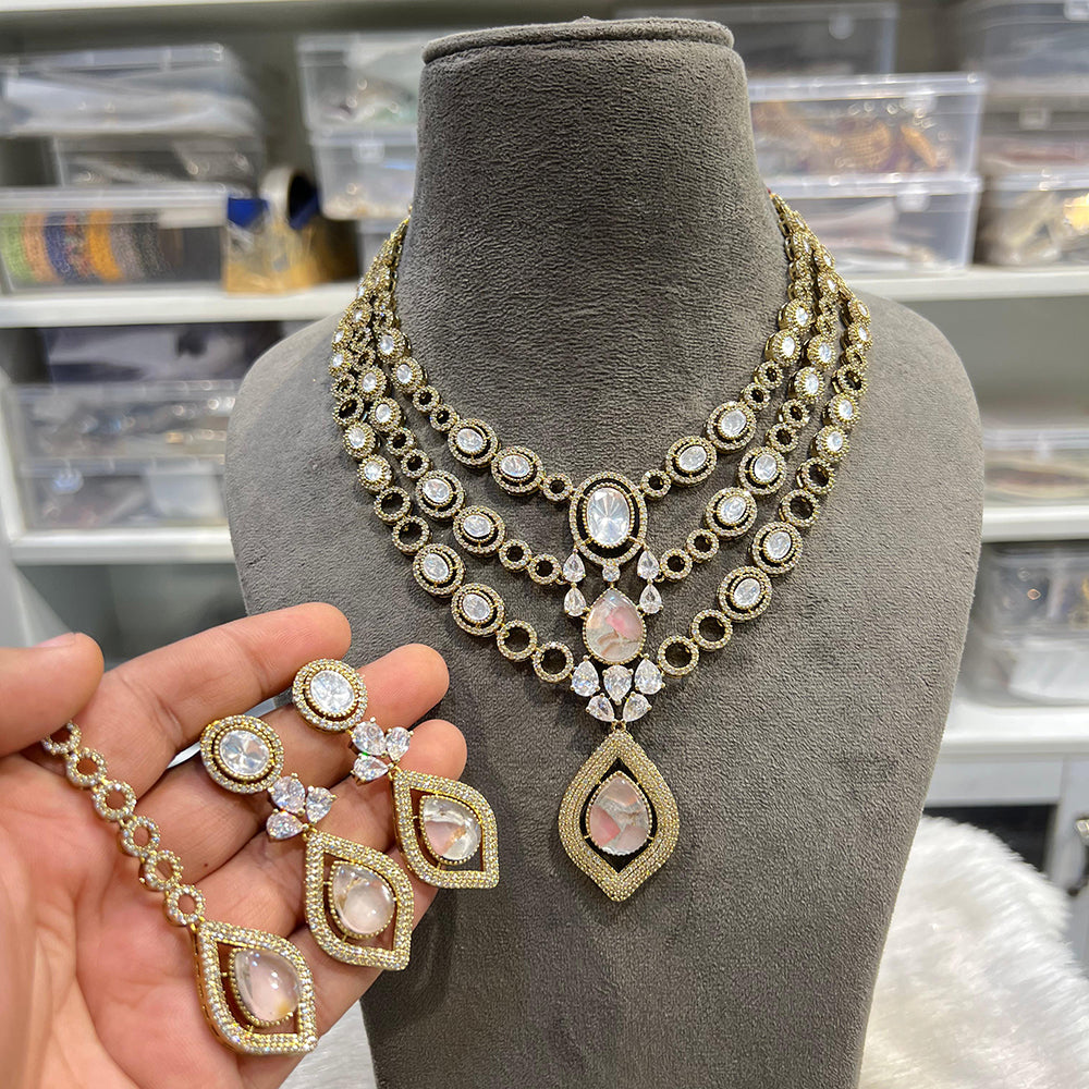 Hira Collection Glamorous Druzy Crystal Stone With American Diamond Necklace Set
