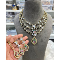 Hira Collection Glamorous Druzy Crystal Stone With American Diamond Necklace Set