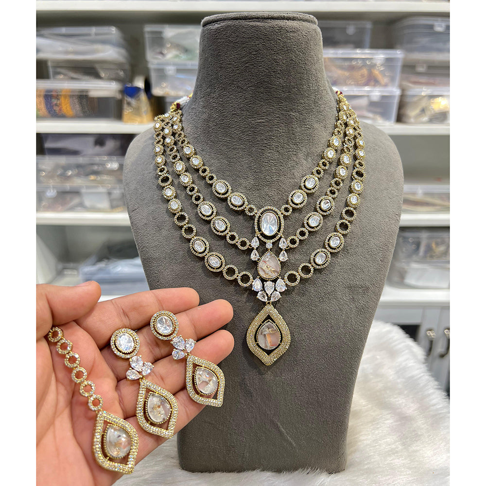 Hira Collection Glamorous Druzy Crystal Stone With American Diamond Necklace Set