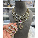 Hira Collection Glamorous Druzy Crystal Stone With American Diamond Necklace Set