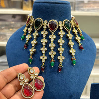 Hira Collections Gorgeous Polki Kundan Festive Choker Necklace Set