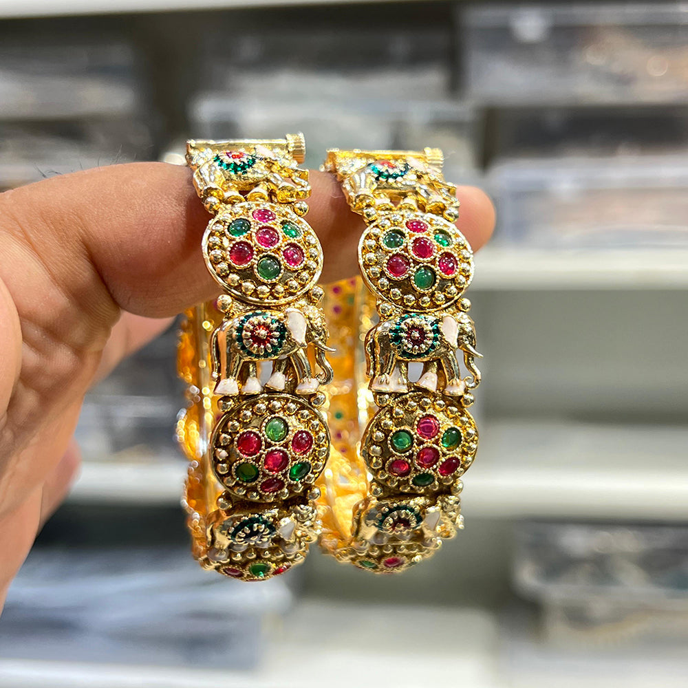 Hira Collections Royal Pota Stone And Meenakari Openable Bangles Set