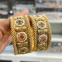 Hira Collections Royal Pota Stone And Pearl Openable Bangles Set