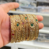 Hira Collections Royal Crystal Stone Bangles Set