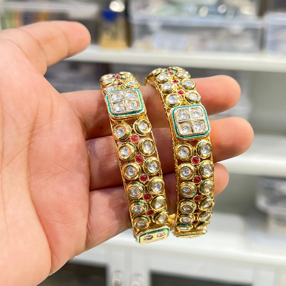 Hira Collections Royal Crystal And Pota Stone Bangles Set