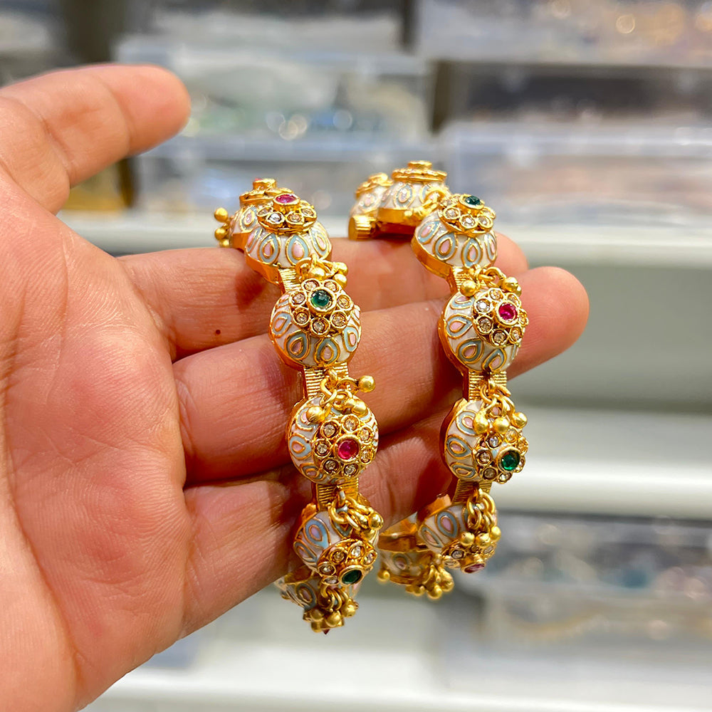 Hira Collections Royal Pota Stone And Meenakari Openable Bangles Set