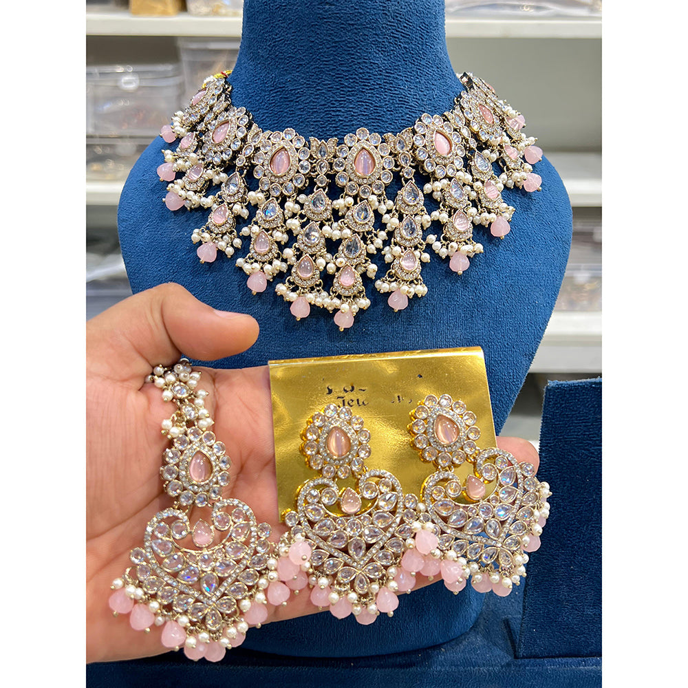 Hira Collections Sparkling Crystal And Beads Necklace Jewellery Set