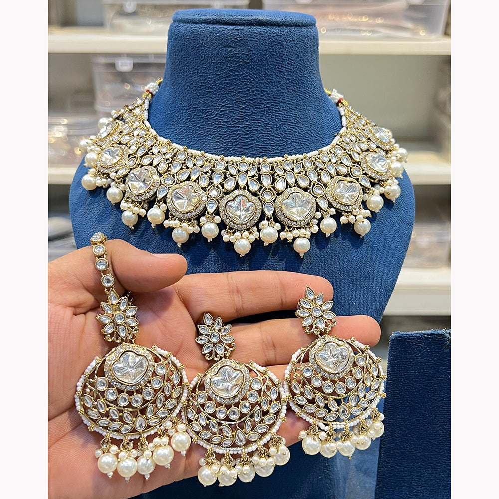 Hira Collections Elegant Glow Kundan And Pearl Necklace Set