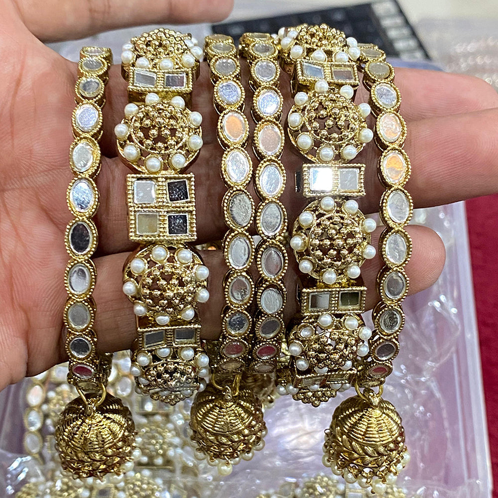 Hira Collections Divine Sparkle Mirror And Pearl Bangles Set