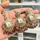Hira Collection Glamorous Kundan Stone And Pearl Earring With Maangtikka