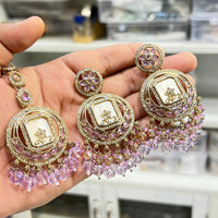 Hira Collection Glamorous Kundan Stone And Pearl Earring With Maangtikka