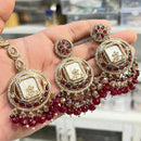 Hira Collection Glamorous Kundan Stone And Pearl Earring With Maangtikka