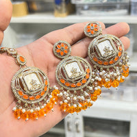 Hira Collection Glamorous Kundan Stone And Pearl Earring With Maangtikka
