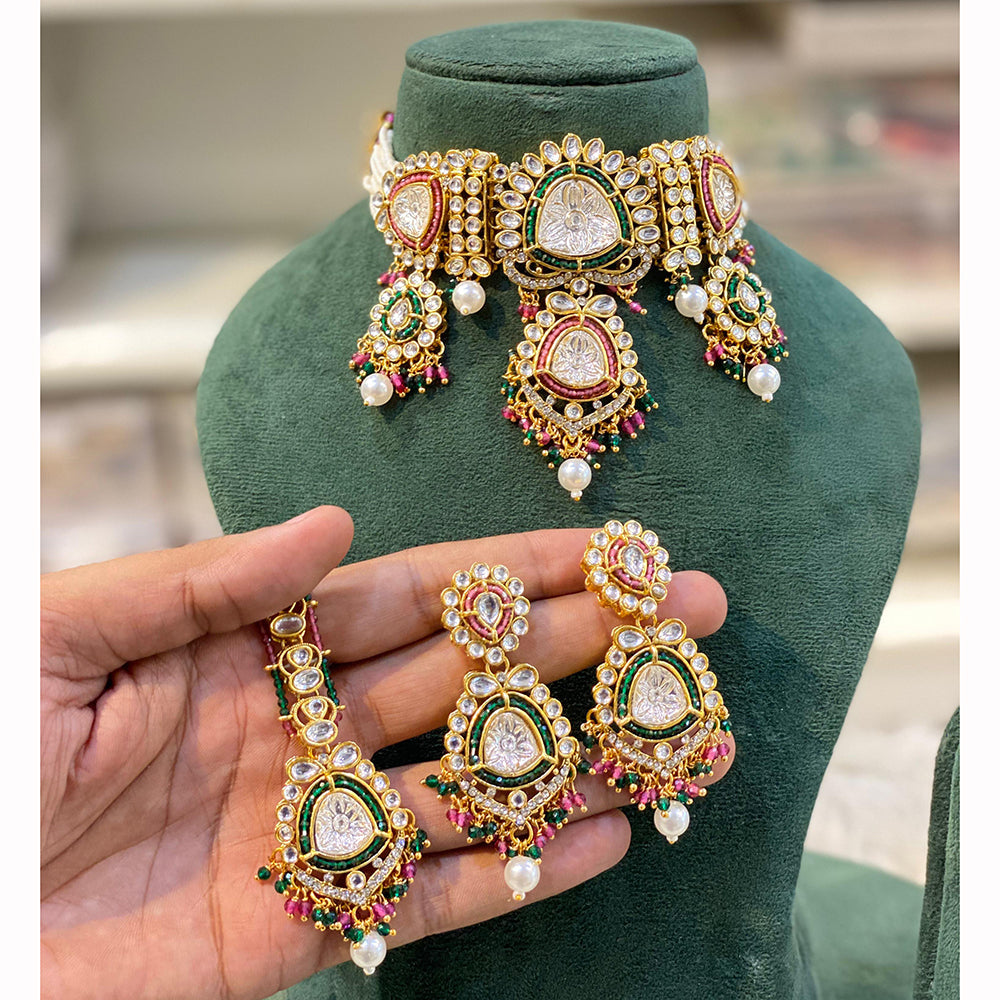 Hira Collections Classic Shine Kundan And Pearl Necklace Set