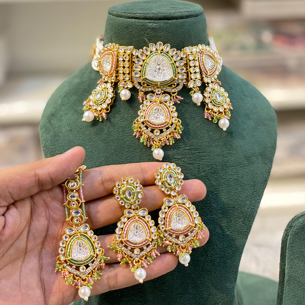Hira Collections Classic Shine Kundan And Pearl Necklace Set