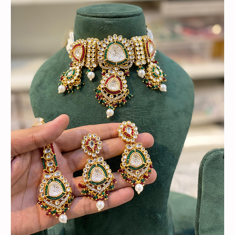 Hira Collections Classic Shine Kundan And Pearl Necklace Set