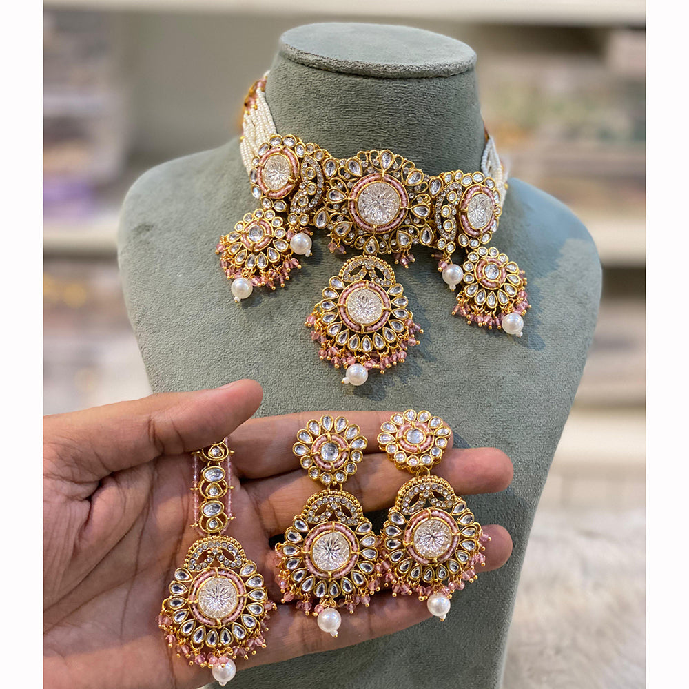 Hira Collections Classic Shine Kundan And Pearl Necklace Set