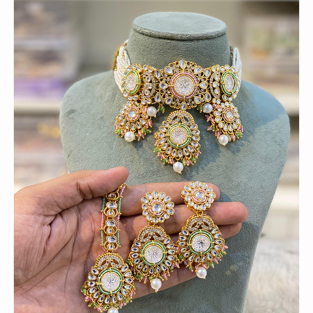 Hira Collections Classic Shine Kundan And Pearl Necklace Set