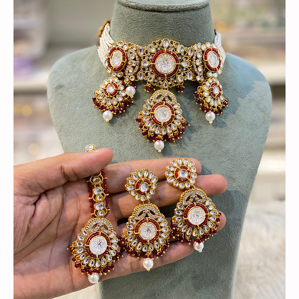 Hira Collections Classic Shine Kundan And Pearl Necklace Set