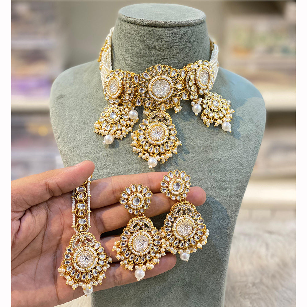 Hira Collections Classic Shine Kundan And Pearl Necklace Set